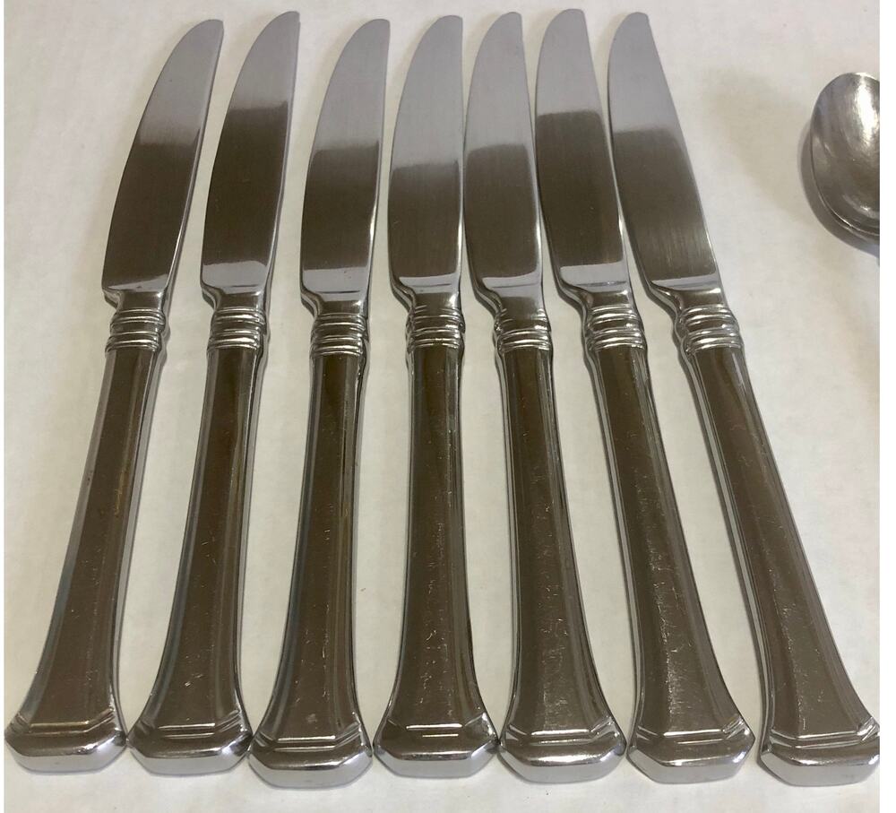 ONEIDA Apollonia Stainless Steel Flatware Greek Dinner Cutlery Set of 7 Knifes